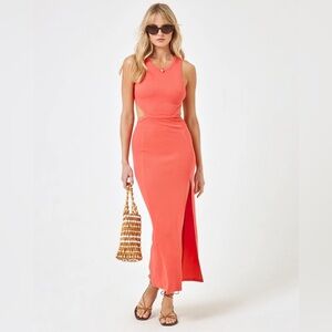 NWT L’Space Charli Micro Ribbed Cut Out Dress in Offshore M